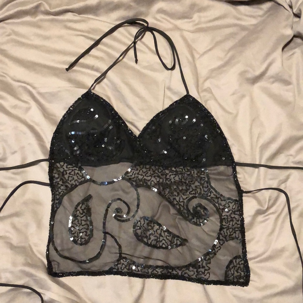 Black beaded halter top